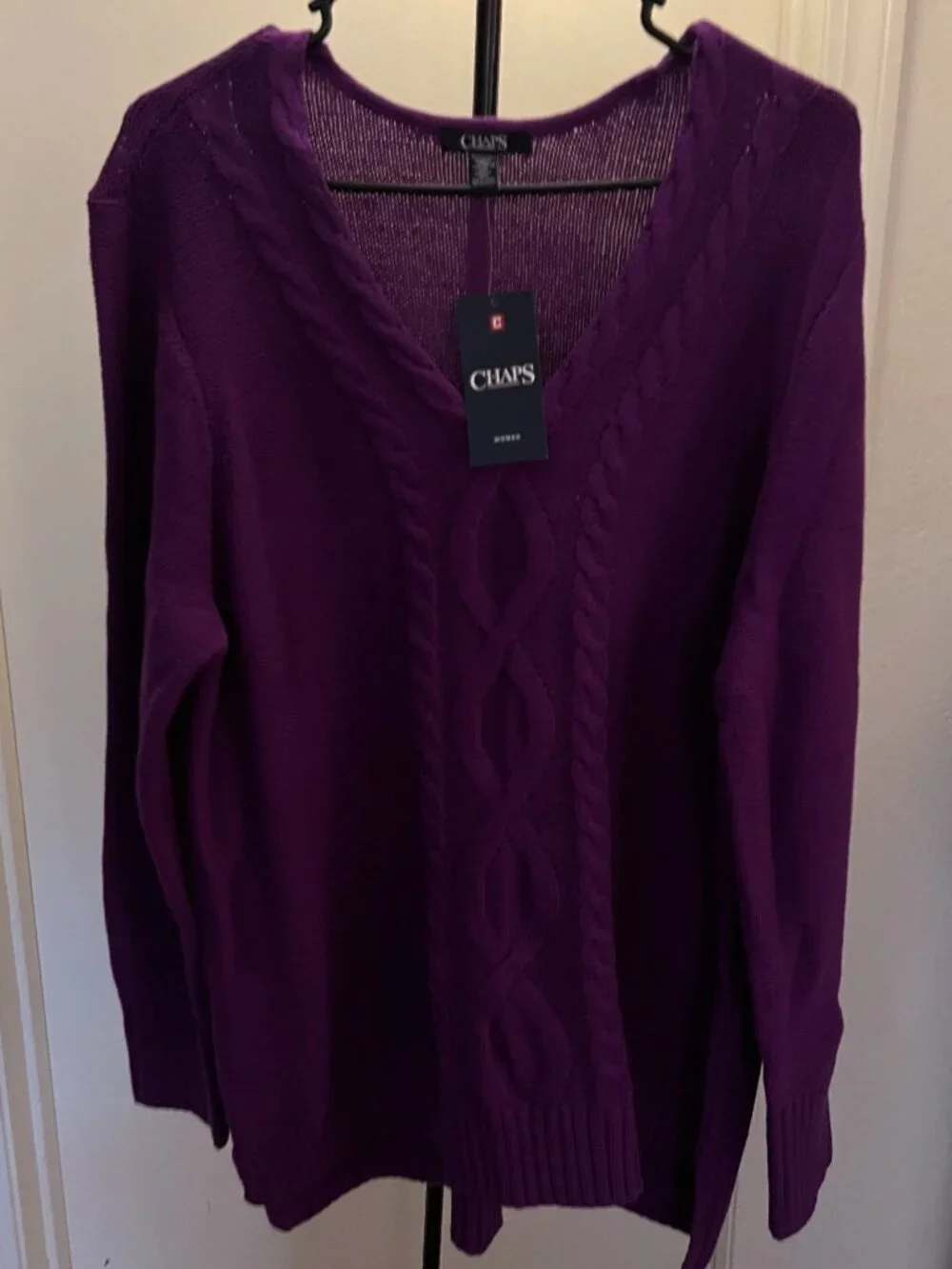 Chaps Women's V-Neck Cable Knit Purple Pullover Sweater W 3X NWT - Picture 1 of 4